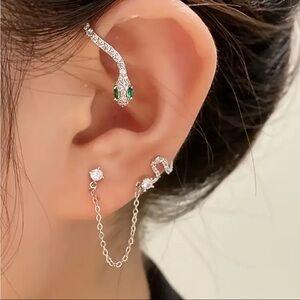 Snake  Emerald Jeweled  Sparkle Wrap Earring